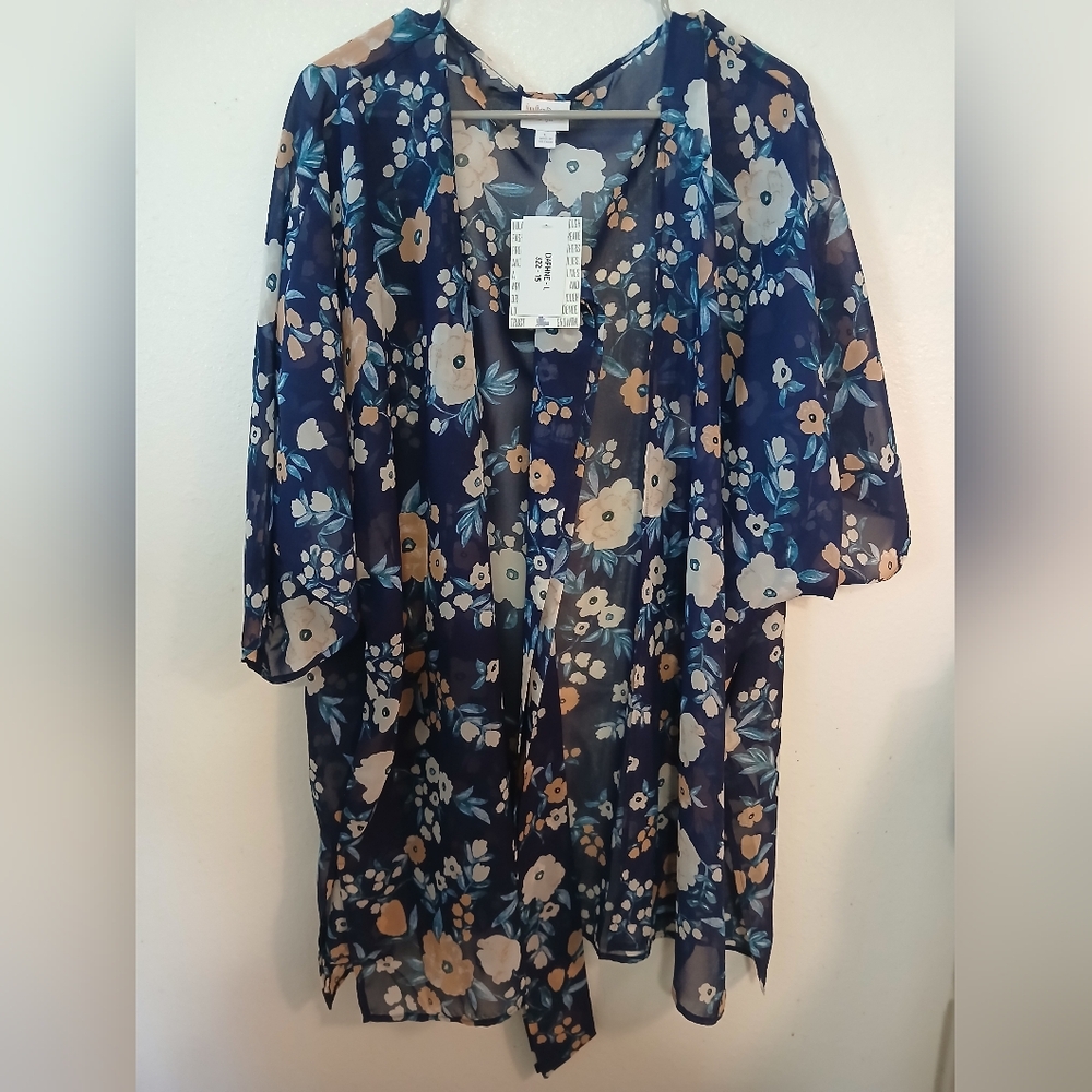 Lularoe Daphne ~ Floral Sheer Kimono Cardigan with sash. Great for Spring. NWT.